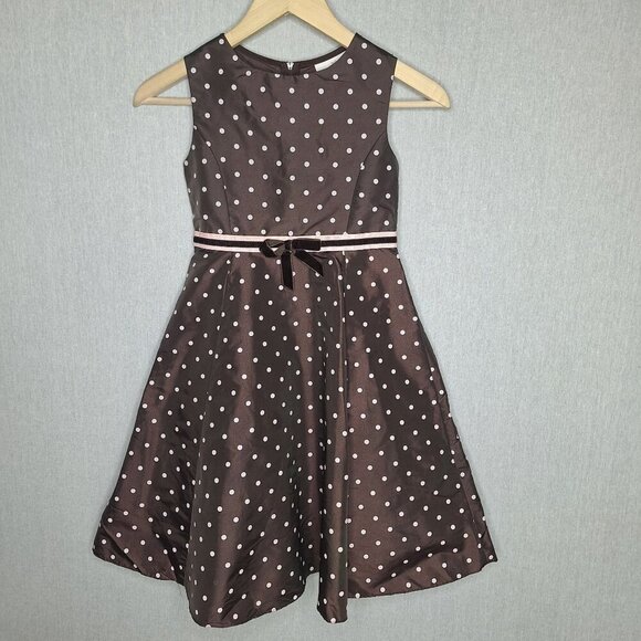 💙 Rare Editions Girls Full Skirt Polkadot Midi Dress Size 8 Preppy Coquette For - Picture 10 of 10